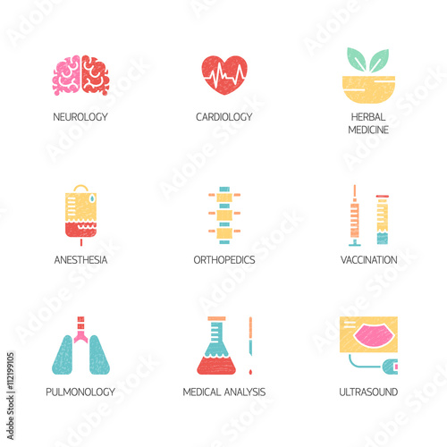 Flat style logotype template with medical symbols specialization