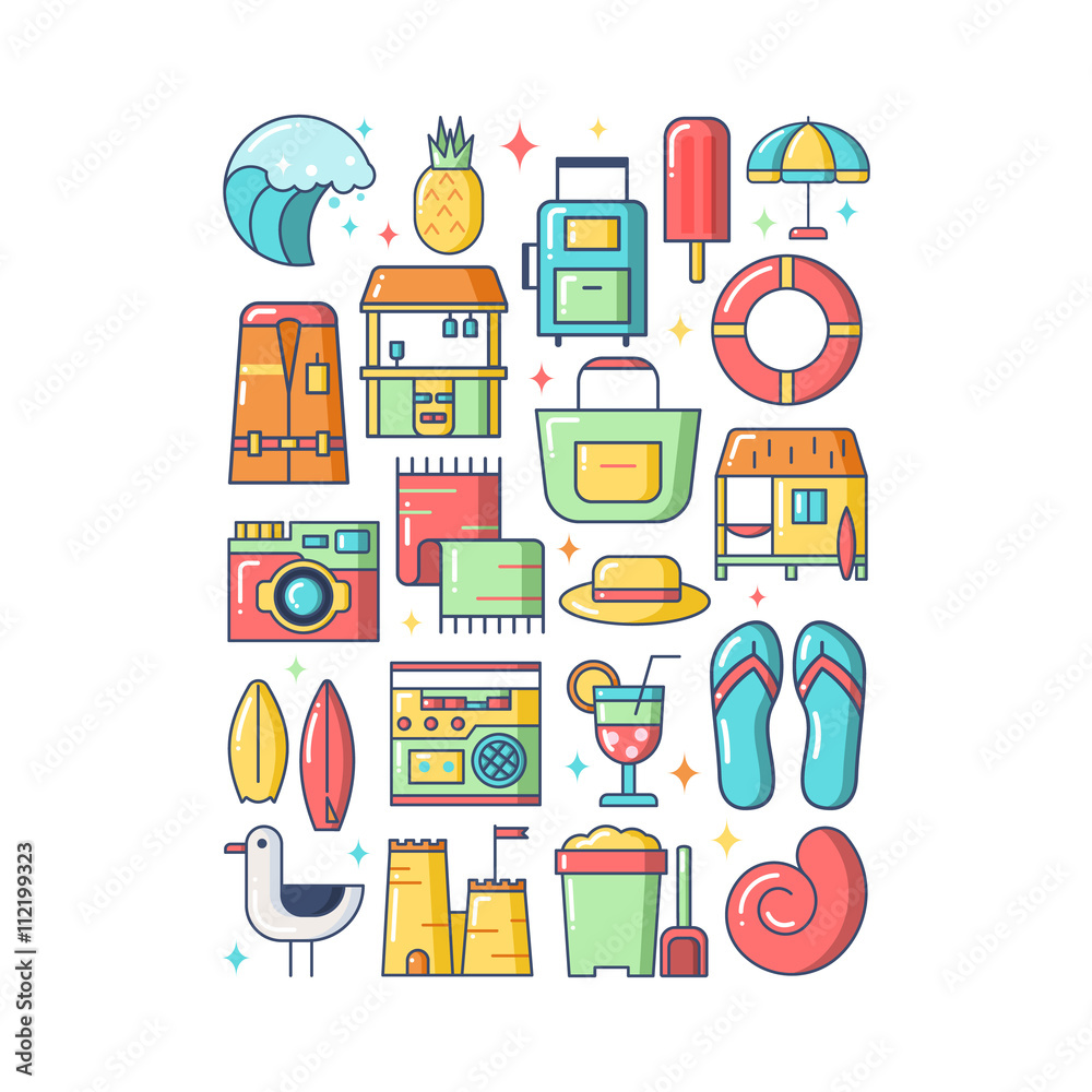 Illustration of summer icons. Design element. Illustration of summer icons. Design element.