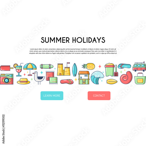 Illustration of summer icons. Design element.