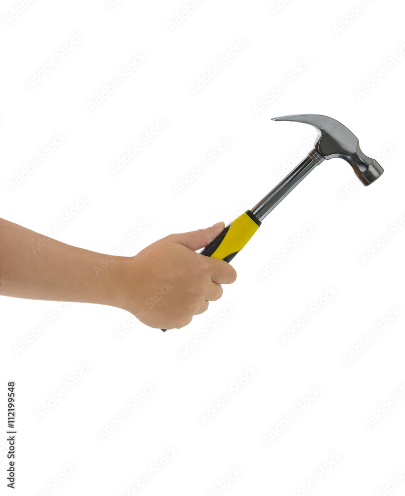 Man's hand holding hammer isolated Man's hand holding hammer isolated