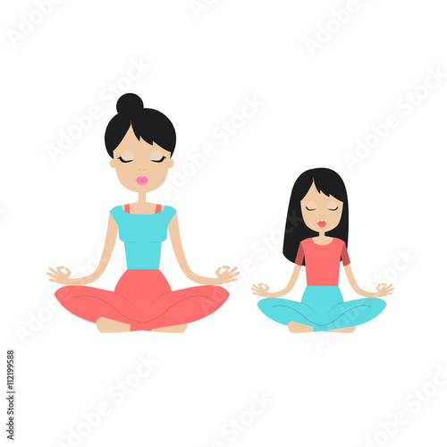 Young woman meditating with her child.