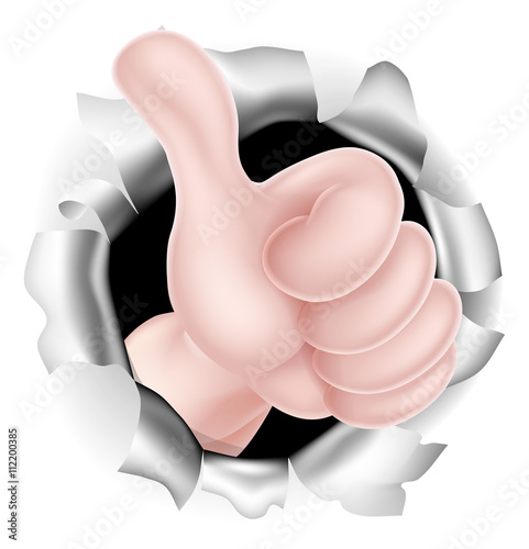 Thumbs Up Hand Punching Through