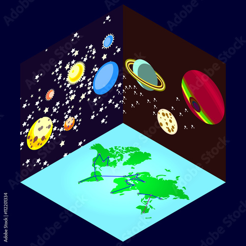 isometric space scene with planets and earth clip art preview