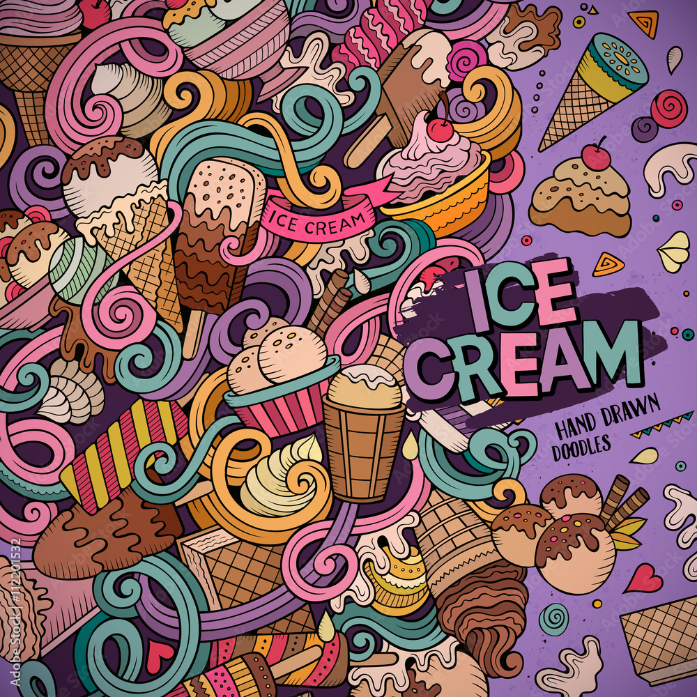 Cartoon handdrawn doodles Ice Cream illustration Stock Vector Adobe