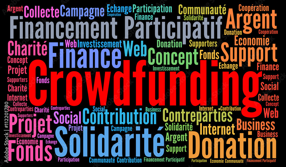 Crowdfunding word cloud concept in French
