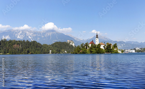 Lake Bled with St Marys church on the small island, Bled, Slovenia, Europe, sept.2015