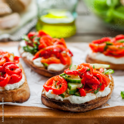 Rоasted Pepper, Cucumber and Feta Bruschetta