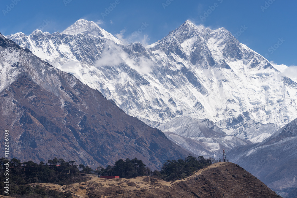 Everest and Lhotse mountain peak, Everest region