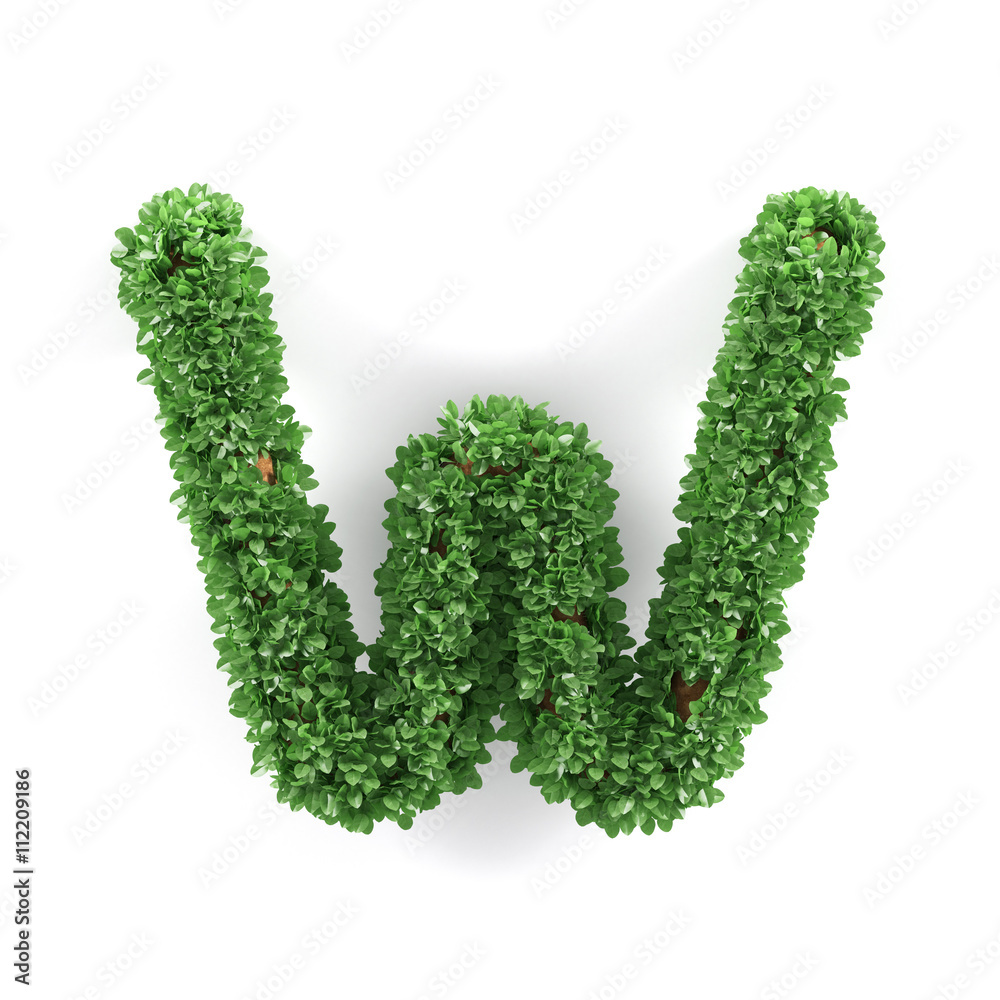 Green leaves W ecology letter alphabet font Green leaves W ecology letter alphabet font