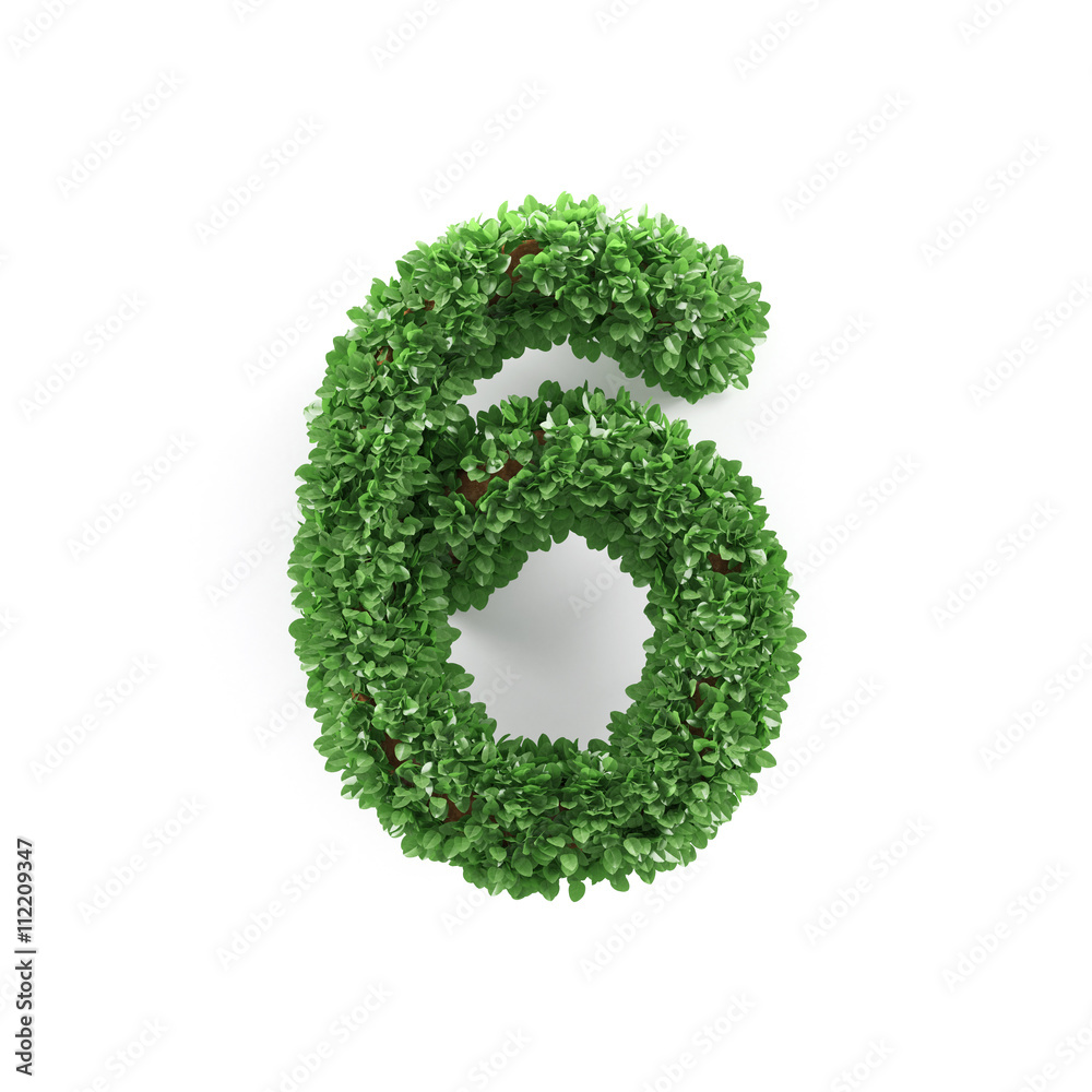 Green leaves 6 six ecology digits alphabet font Green leaves 6 six ecology digits alphabet font