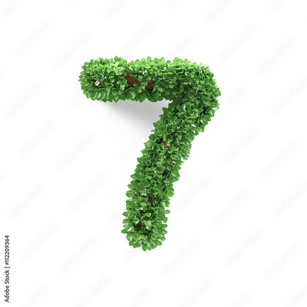 Green leaves 7 seven ecology digits alphabet font Green leaves 7 seven ecology digits alphabet font