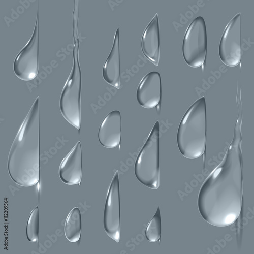 Vector realistic isolated water drop set.