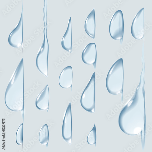 Vector realistic isolated water drop set.