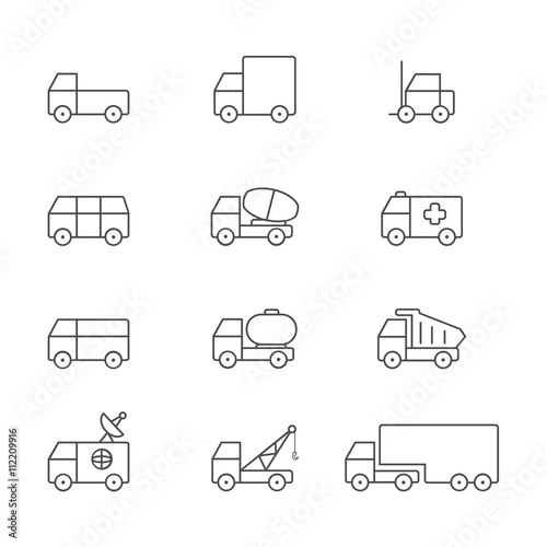 Transportation icons line