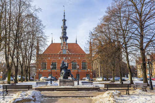 Statue of John Hevelius in front of Hevelianum Centre in Gdansk, Poland