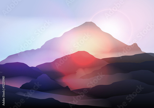 Mountain Landscape at Sunrise - Vector Illustration