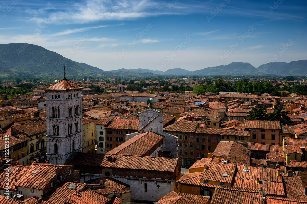 View of Lucca and San Michele church , Lucca, Italy