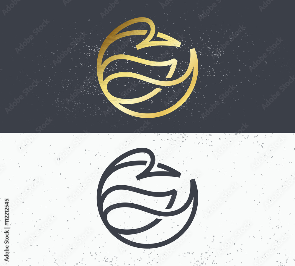 Naklejka premium Two vector symbols of nature, line bird logo