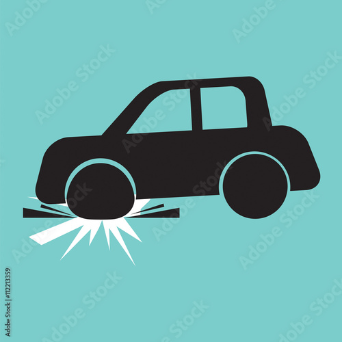 Flat Tire Car Black Graphic Vector illustration.