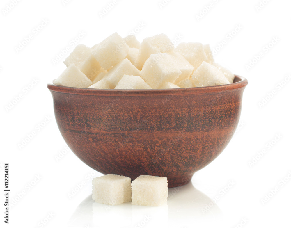 sugar cubes in bowl isolated on white background sugar cubes in bowl isolated on white background