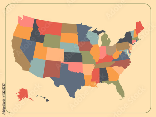 Colorful political USA map