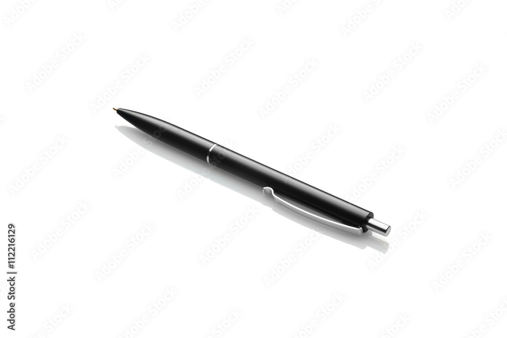 Black ballpoint pen on a white background Black ballpoint pen on a white background