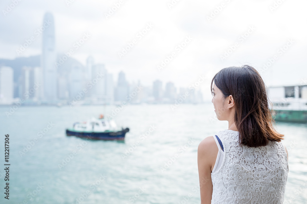 Woman enjoy travel in Hong Kong