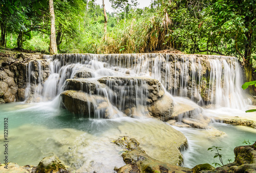 turquoise pool at kuang si waterfall Laos