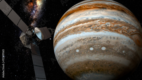 jupiter and satellite juno, 3D rendering
Juno requires a five-year cruise to Jupiter, arriving around July 4, 2016.
