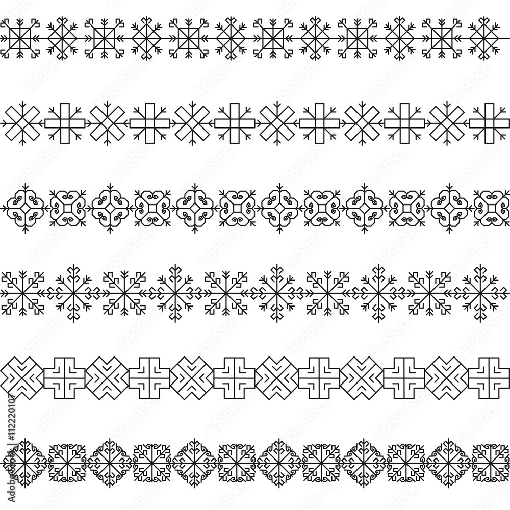 Fototapeta premium Variations of the ancient Latvian sun borders vector set -variable line-