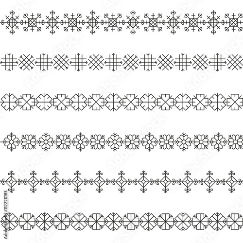 Variations of the ancient Latvian sun borders vector set -variable line-