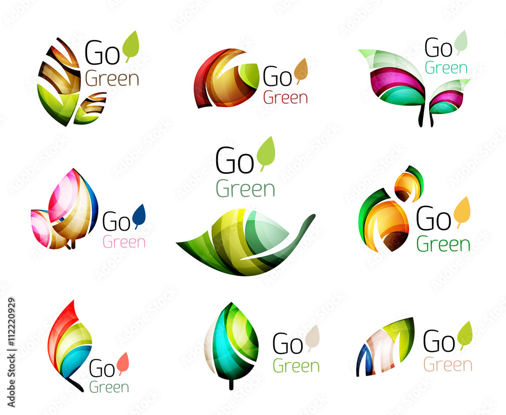 Green nature leaf vector concept icon set