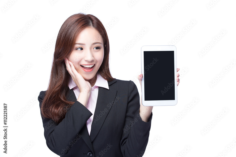 Business woman show tablet pc