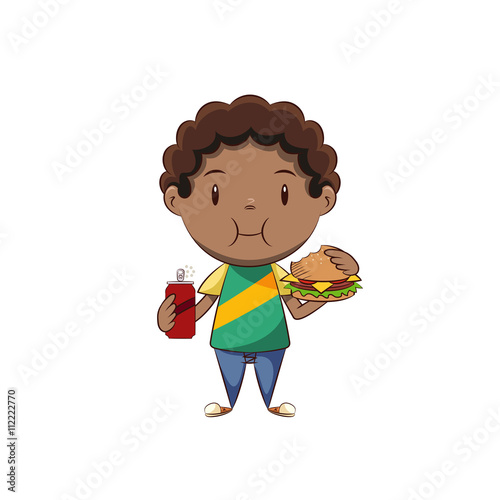 Boy eating hamburger and soda