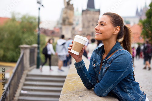 Photography young woman in prague enjoying her day