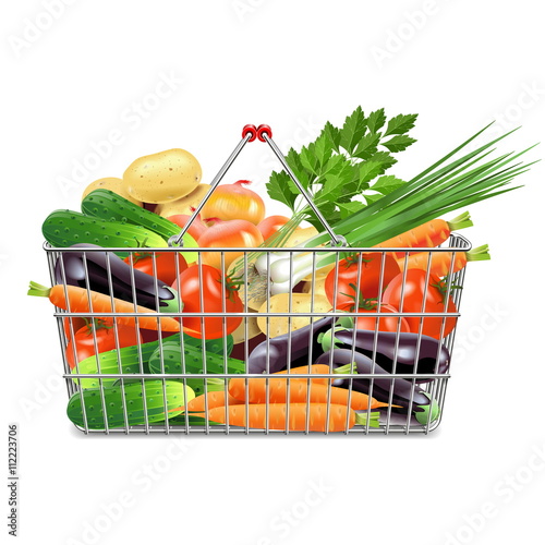 Vector Supermarket Basket with Vegetables