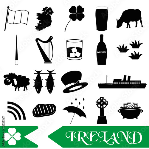 ireland country theme symbols outline icons set eps10 photo