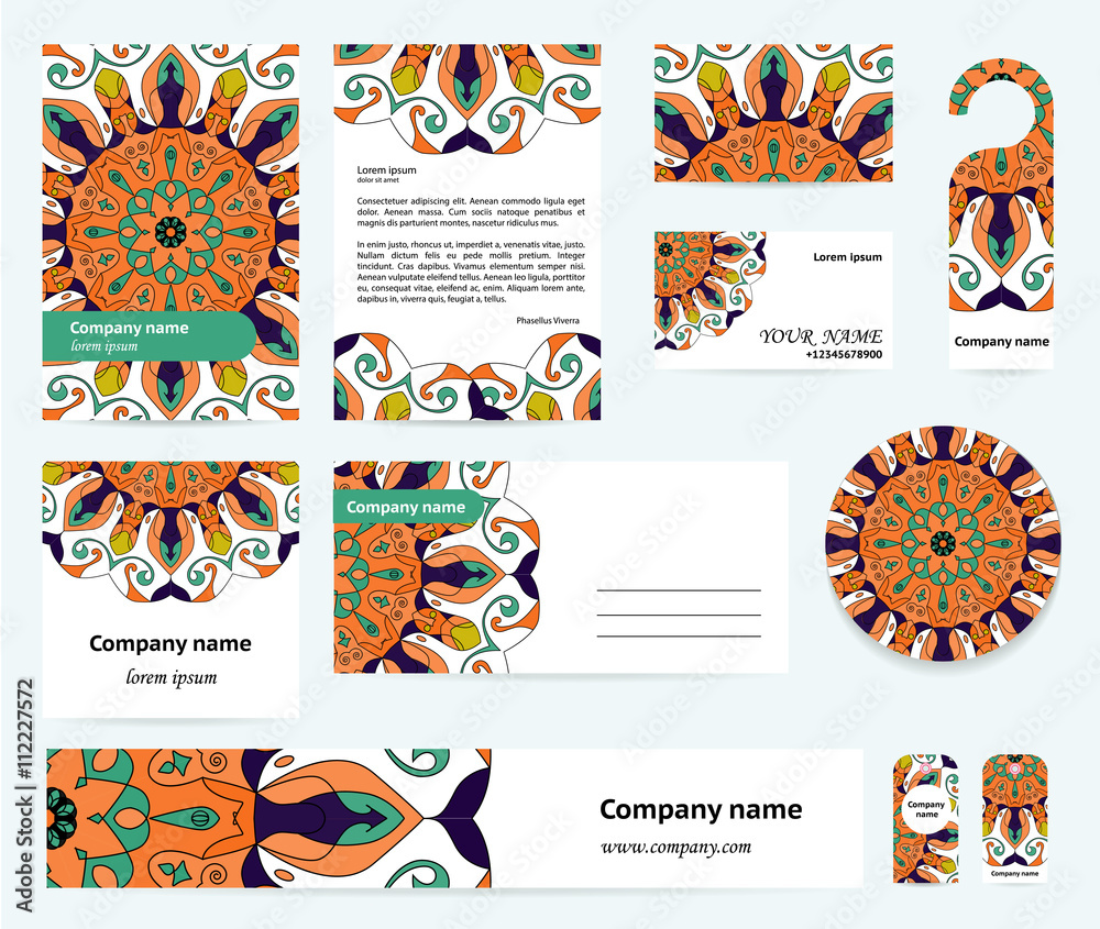 Stationery template design with mandalas.