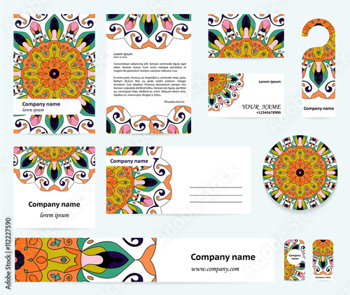Stationery template design with indian mandalas.