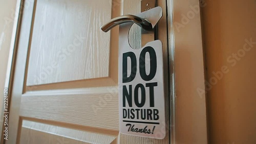 Swinging Do No Disturb sign at hotel room door