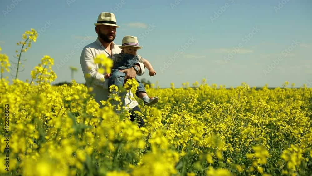 Father with a son on hands walks on the field a rape
Father with a son on hands walks on the field a rape