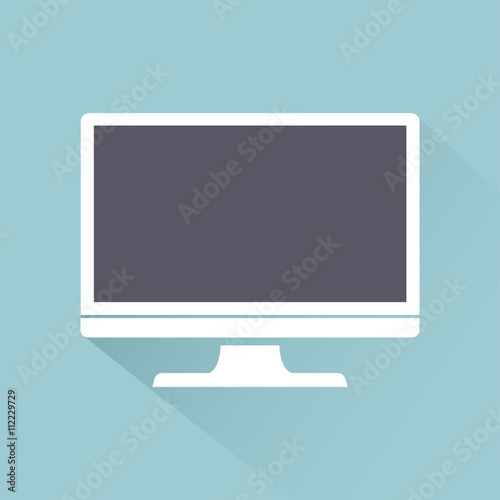 Monitor PC icon flat style with shadow isolated on a light background, vector illustration for web design