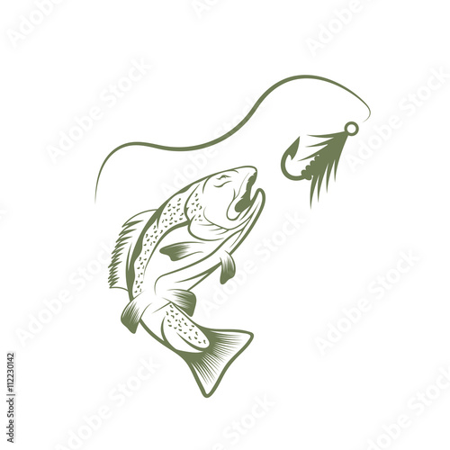 trout and lure fishing vector design template