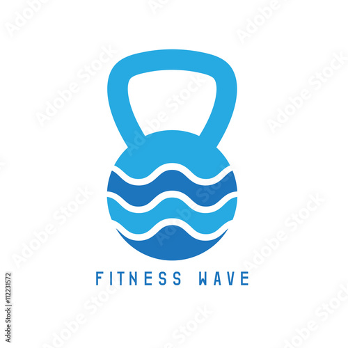 kettlebell and wave concept vector design template