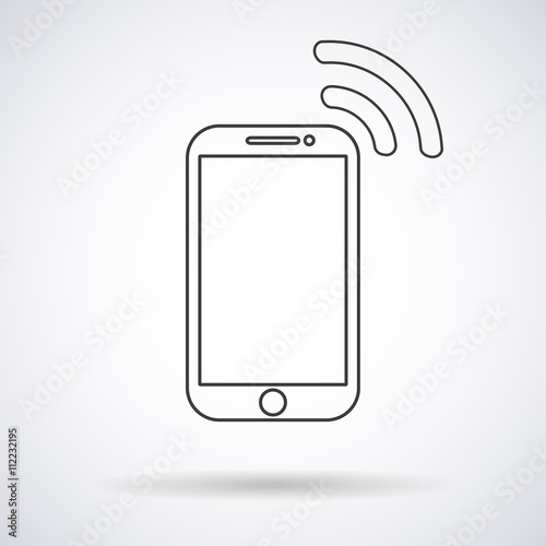 mobile phone icon silhouette with shadow on a white background, vector illustration stylish