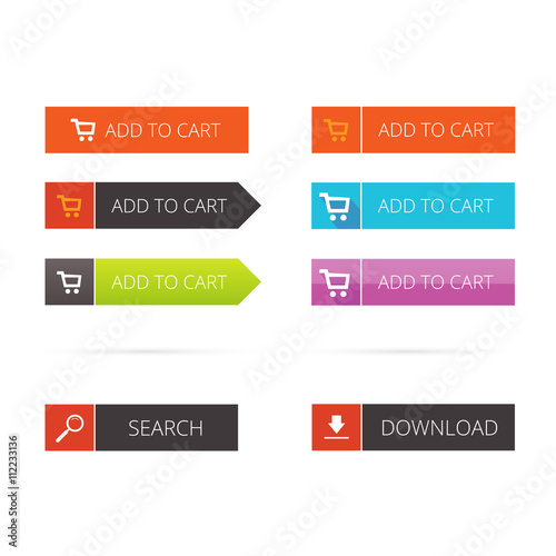 Buttons vector flat set, add to cart buttons, search button, download button