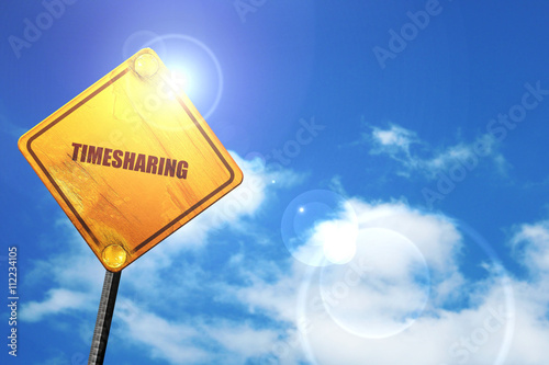 timesharing, 3D rendering, glowing yellow traffic sign