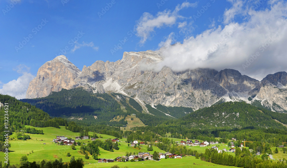 Alpine resort near Cortina D Ampezzo, Dolomites Mountains in Belluno, northern Italy, sept.2015