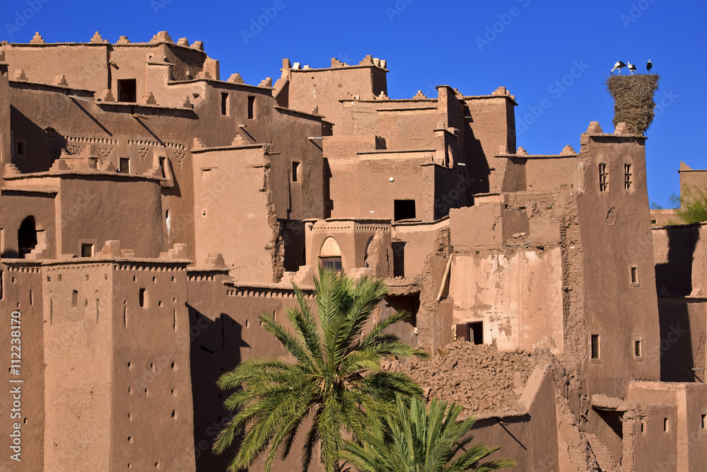 Morocco. Ouarzazate. The Kazbah Taourirt - fragment of walls viewed from south-east