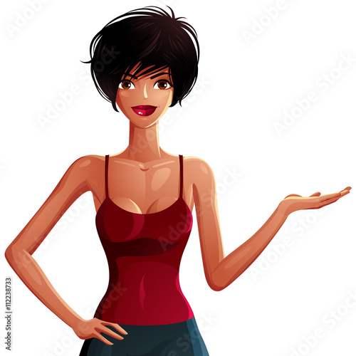 Sexy flirting woman upper body portrait. Beautiful brunette show
